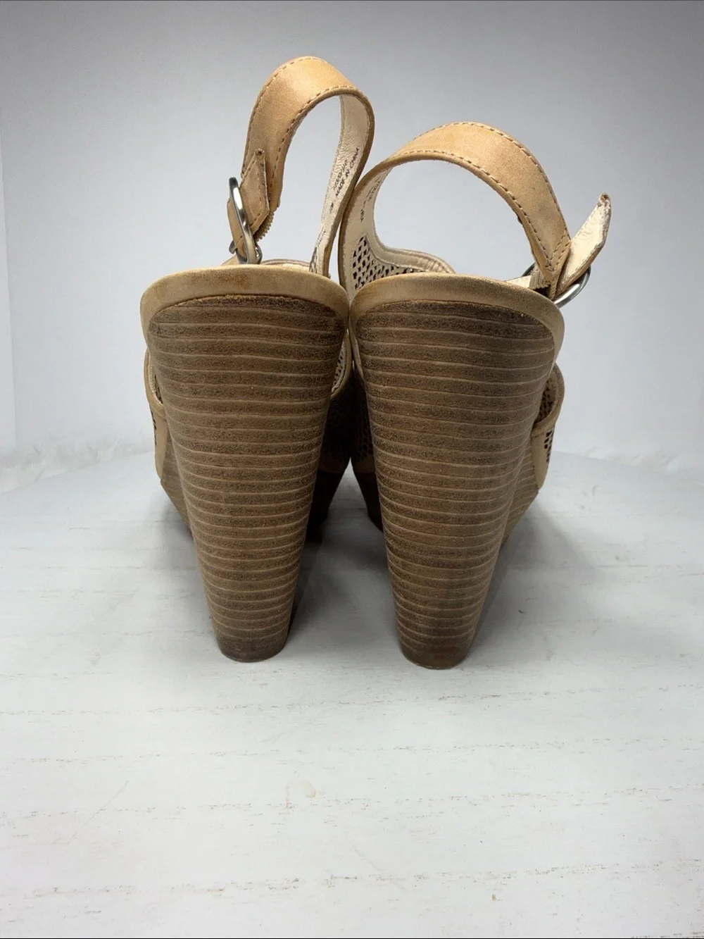 Coach Tan Perforated Leather Slingback Wedge Sandals
